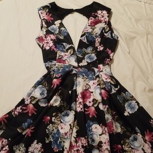 Floral low plunge skater dress